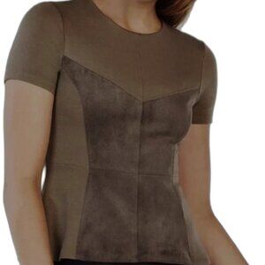 BCBGMAXAZRIA | Brown Denna Faux Suede Corset Style Peplum Top Brown | Size Small
